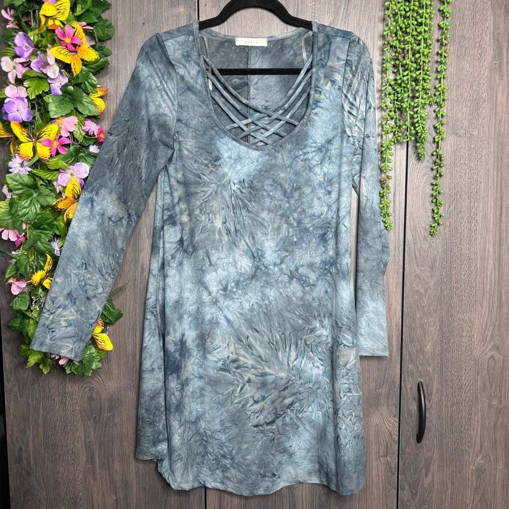 {💙2/$40💙NWOT Entro Long Sleeve Tie Dye Printed Faux Suede Dress Size Small - Picture 5 of 15